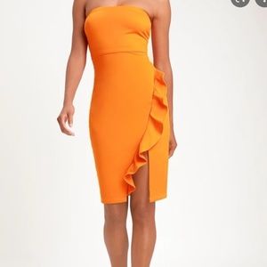 Lulus Orange Strapless Dress. Medium. Very sung fit